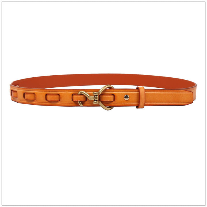 Cintura da donna in pelle con fibbia dorata, sottile ed elegante - Marrone - 36 - image 9