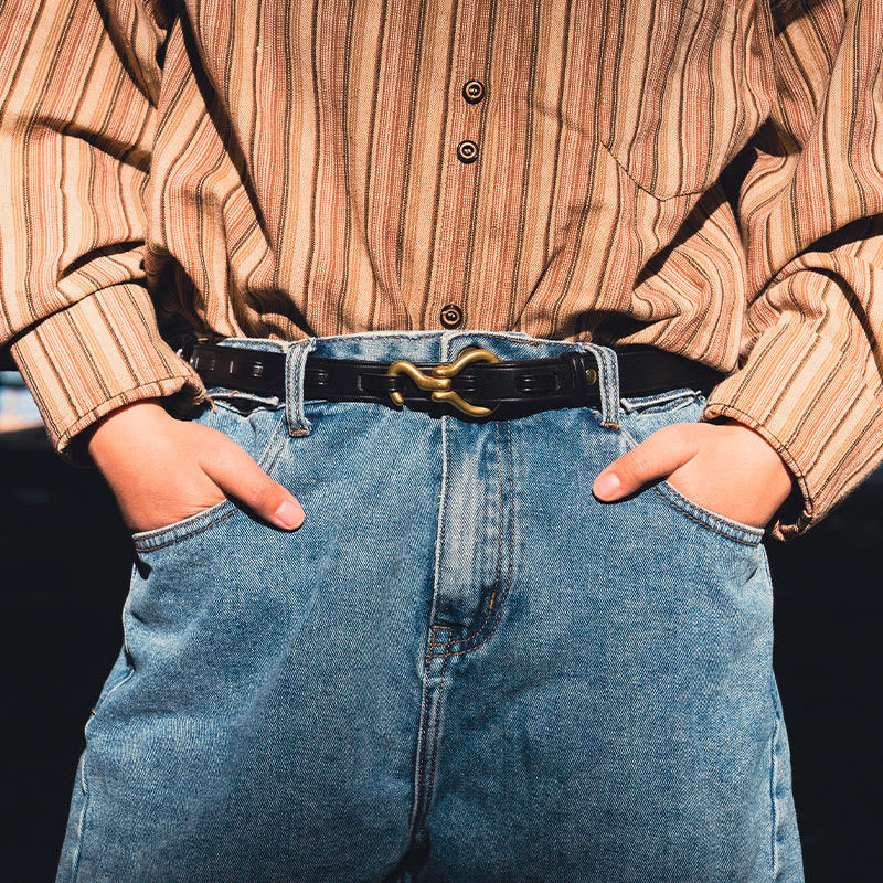 Cintura da donna in pelle con fibbia dorata, sottile ed elegante - image 1