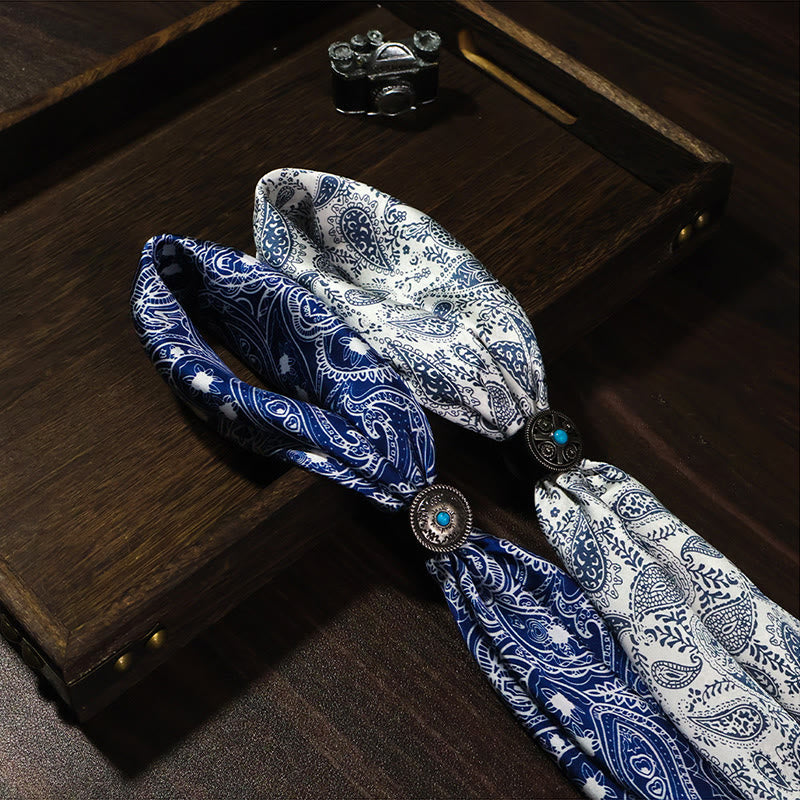 Fazzoletto da taschino vintage con elegante motivo Paisley e fibbia rotonda turchese - image 1