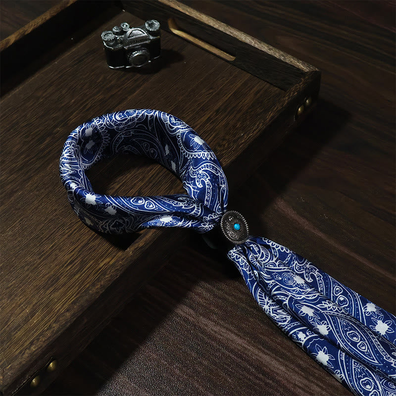 Fazzoletto da taschino vintage con elegante motivo Paisley e fibbia rotonda turchese - Blu - image 2