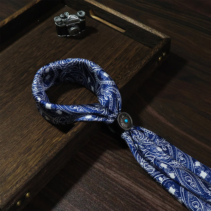 Fazzoletto da taschino vintage con elegante motivo Paisley e fibbia rotonda turchese - Blu - image 2