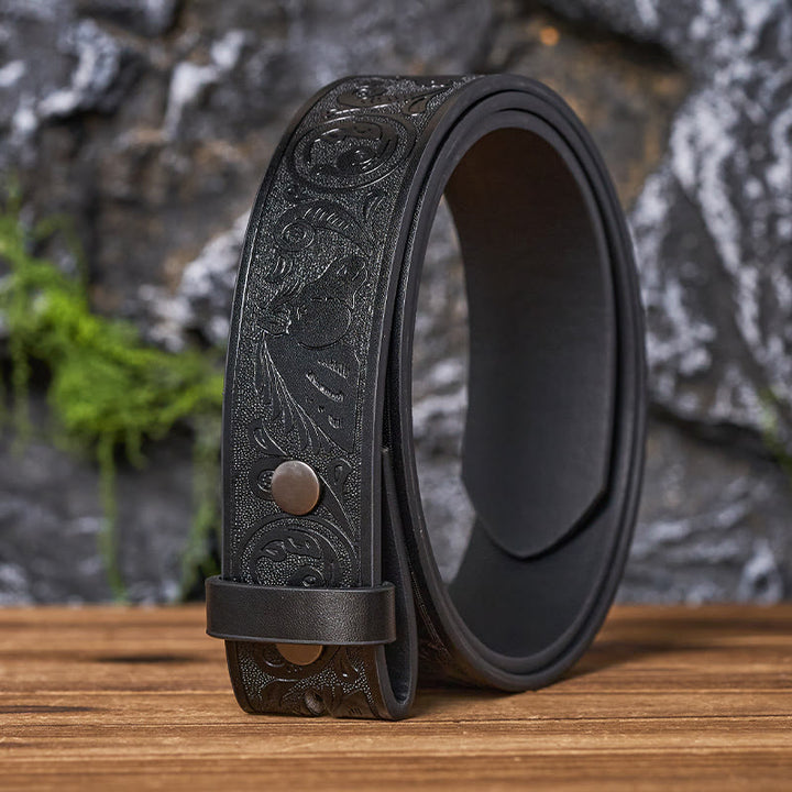 Cintura in pelle fai da te con motivo a cavallo western senza fibbia - Nero - 46 - image 4