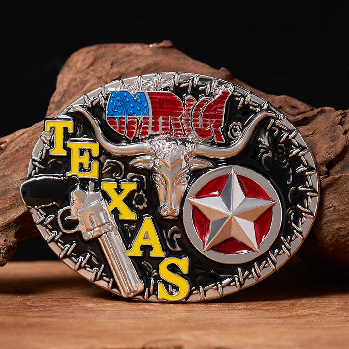 Cintura in pelle con fibbia fai da te a forma di stella e corno di bue in stile Texas - Corno lungo del Texas - Senza cintura - Cintura non inclusa - image 0