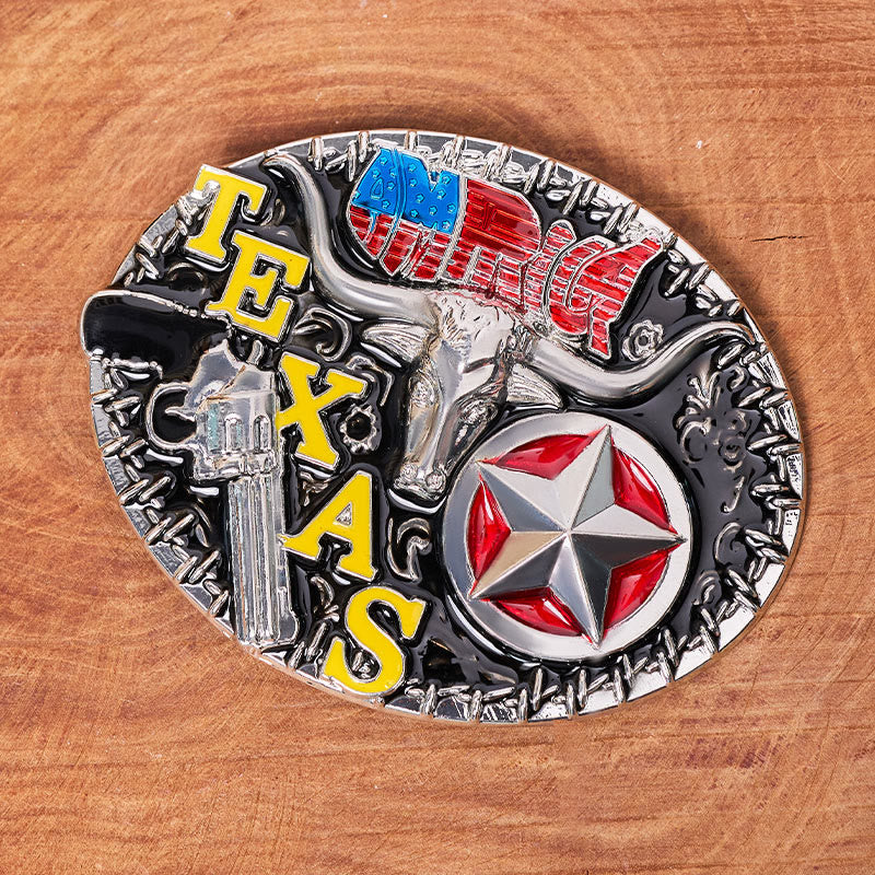 Cintura in pelle con fibbia fai da te a forma di stella e corno di bue in stile Texas - image 1