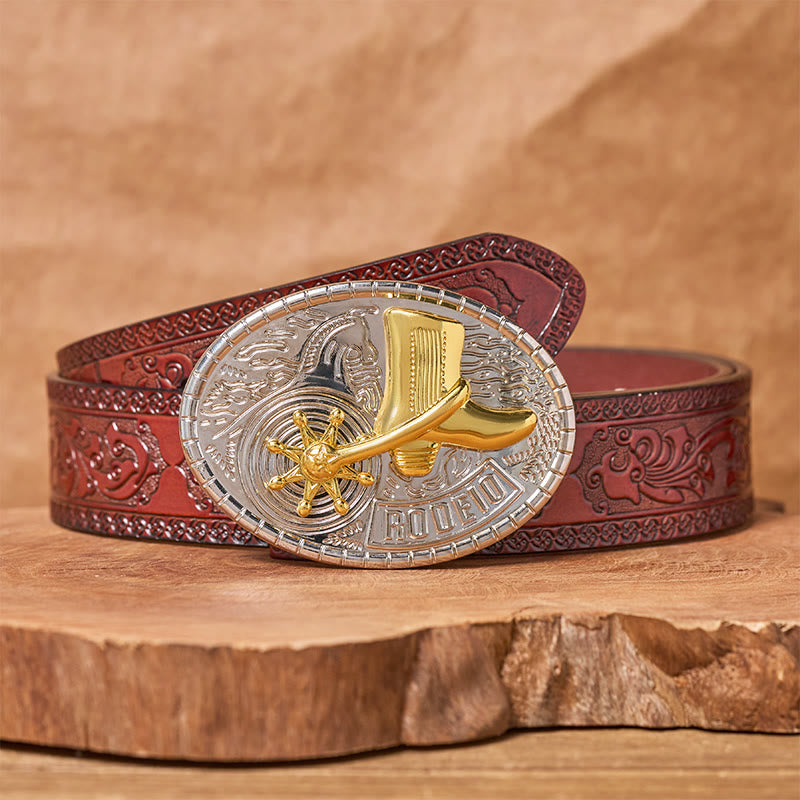 Cintura in pelle con fibbia fai da te con stivali da rodeo a stella rotante - Stivali da cowboy - Cintura marrone intagliata - 42 - image 6