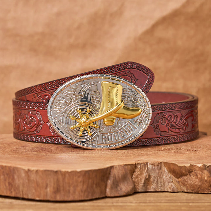 Cintura in pelle con fibbia fai da te con stivali da rodeo a stella rotante - Stivali da cowboy - Cintura marrone intagliata - 42 - image 6