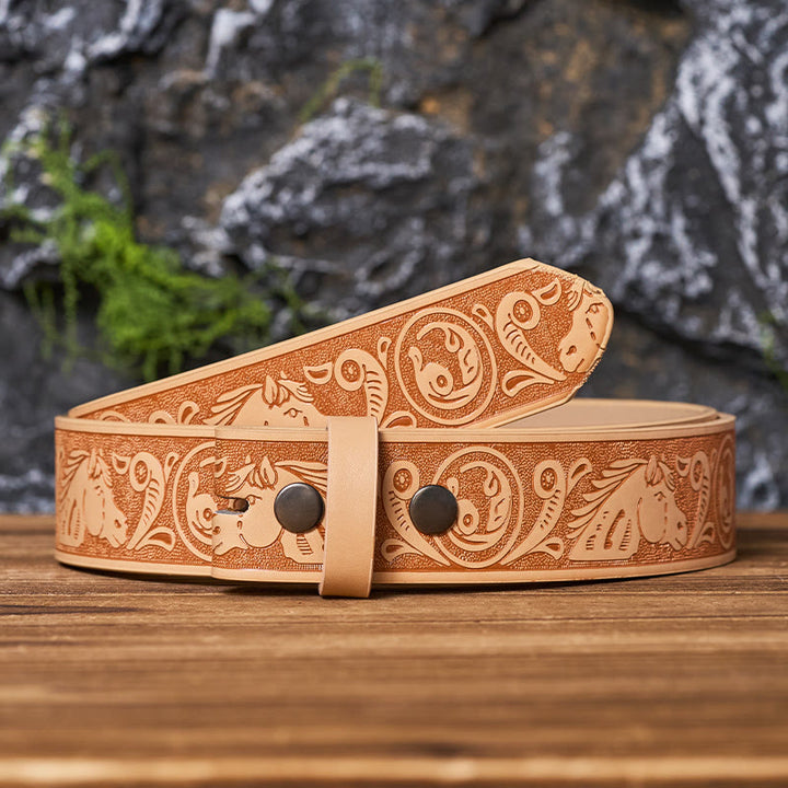 Set di fibbie per cintura fai da te con anello rotante a forma di girasole e lettera iniziale, con coltello nascosto - Z - Cintura con cavallo in rilievo cammello (40) - image 8