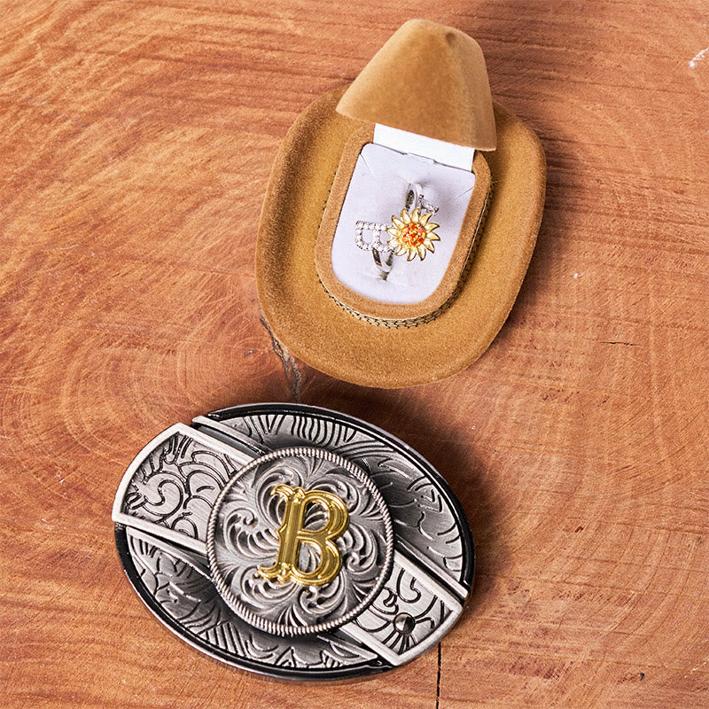 Set di fibbie per cintura fai da te con anello rotante a forma di girasole e lettera iniziale, con coltello nascosto - image 2