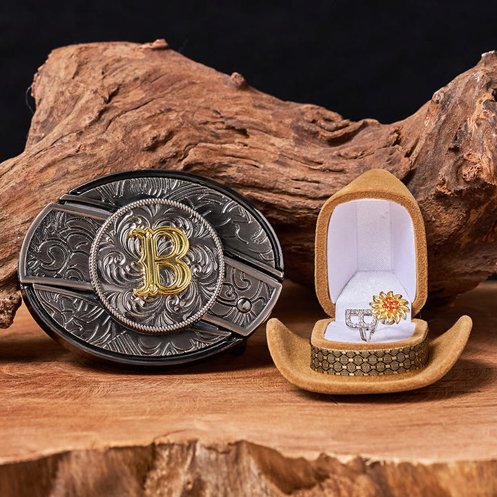 Set di fibbie per cintura fai da te con anello rotante a forma di girasole e lettera iniziale, con coltello nascosto - Z - Senza cintura - image 0