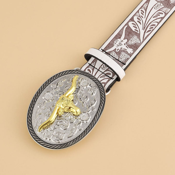 Cintura in pelle da uomo con emblema retrò a testa di toro - image 1