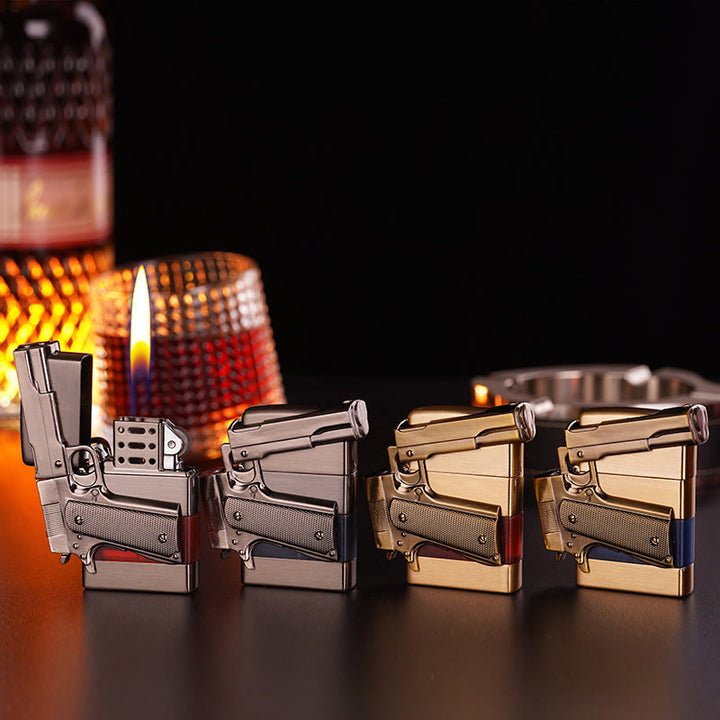 Accendino a butano con texture in metallo creativo, stile pistola - image 2