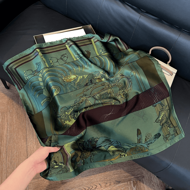 Sciarpa leggera in seta con motivo artistico da donna - Verde - image 0