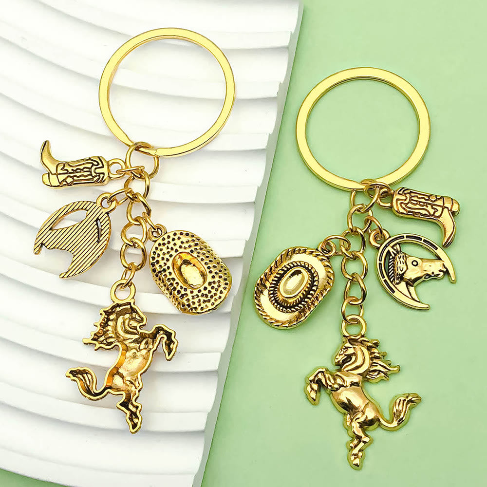 Portachiavi con ciondolo a forma di cavallo e cowboy in stile western retrò - Cavallo occidentale - image 0