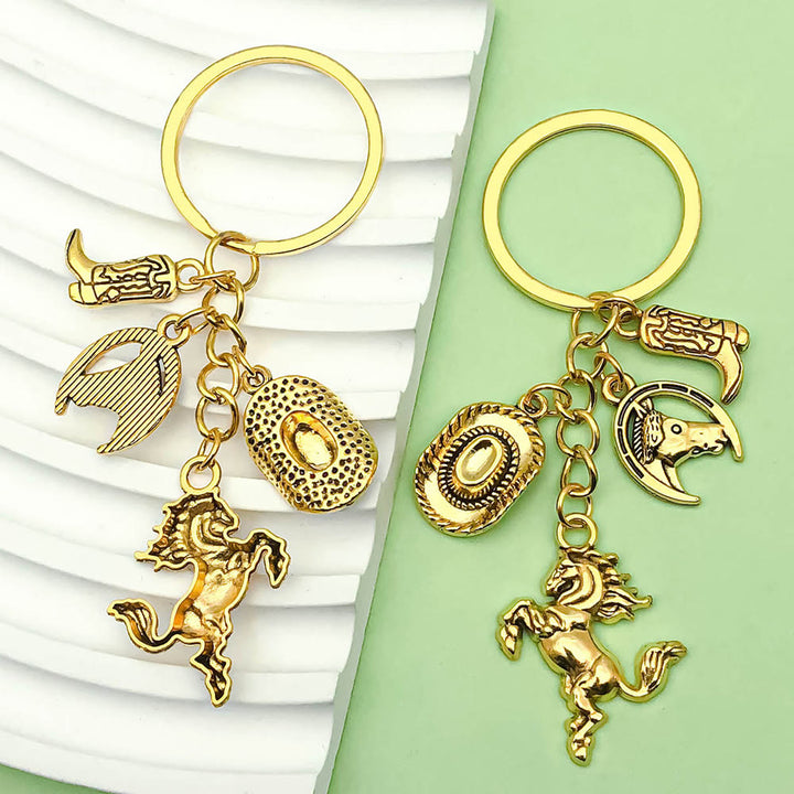Portachiavi con ciondolo a forma di cavallo e cowboy in stile western retrò - Cavallo occidentale - image 0