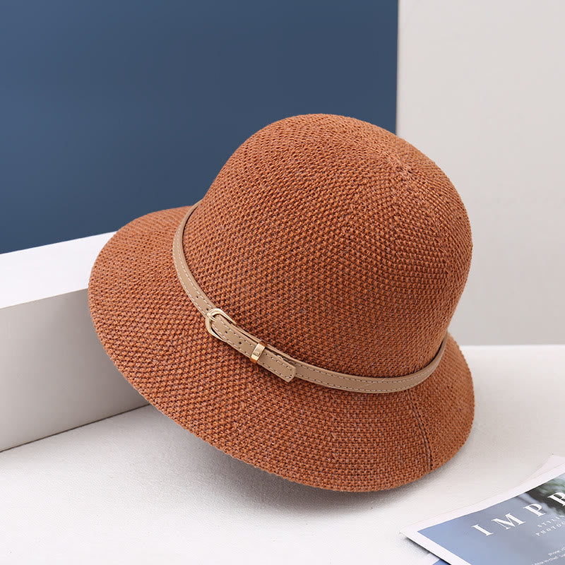 Cappello da pescatore decorato con cinturino in pelle lavorato a maglia da donna - Caramello - M (22-22 7/8") - image 5