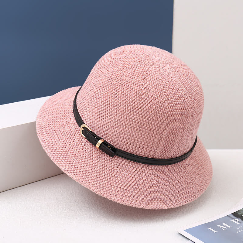 Cappello da pescatore decorato con cinturino in pelle lavorato a maglia da donna - Rosa - M (22-22 7/8") - image 8