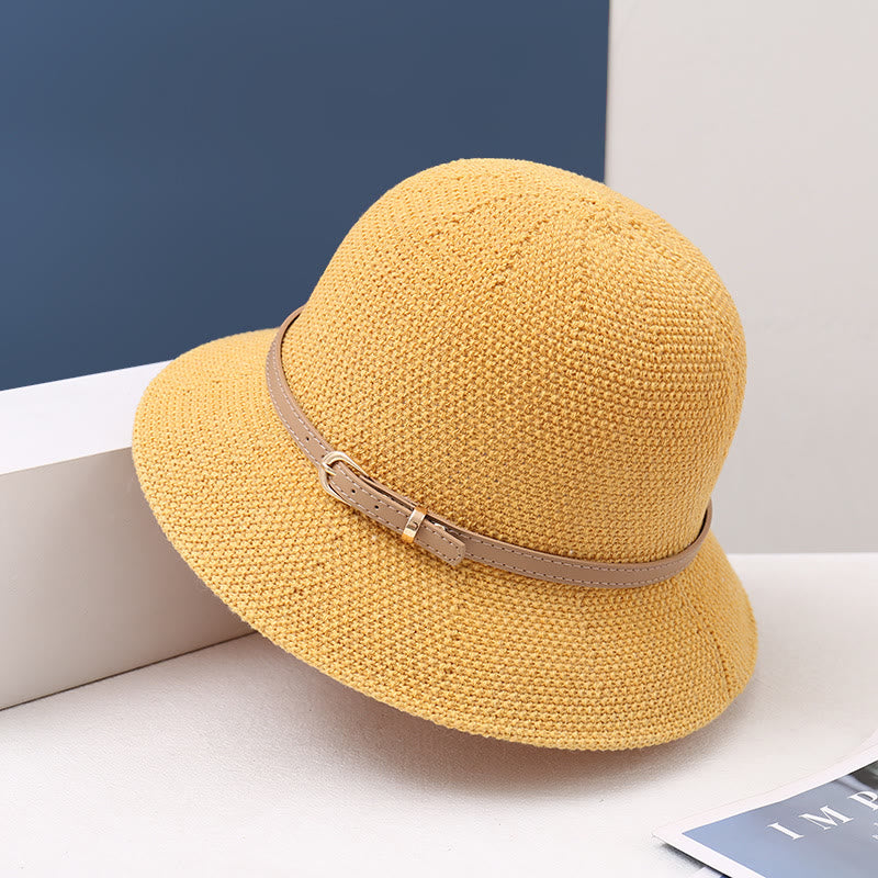 Cappello da pescatore decorato con cinturino in pelle lavorato a maglia da donna - Giallo - M (22-22 7/8") - image 6