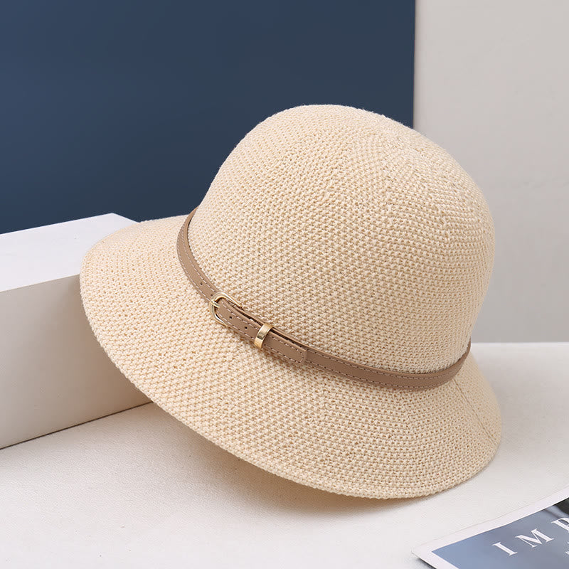 Cappello da pescatore decorato con cinturino in pelle lavorato a maglia da donna - Bianco - M (22-22 7/8") - image 0