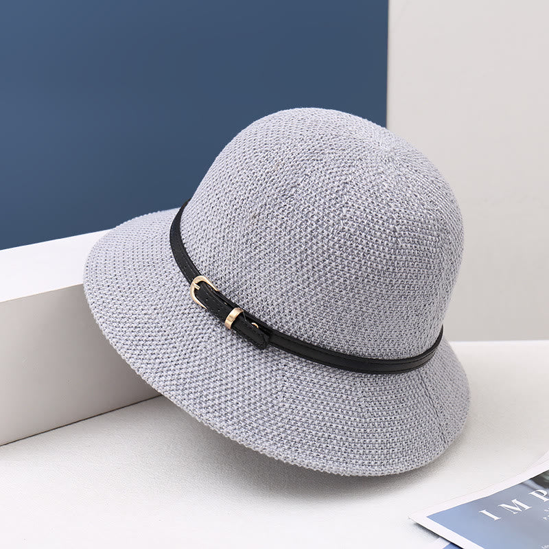 Cappello da pescatore decorato con cinturino in pelle lavorato a maglia da donna - Grigio - M (22-22 7/8") - image 9