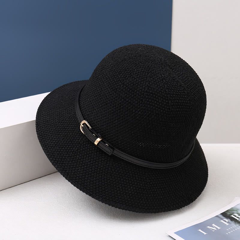 Cappello da pescatore decorato con cinturino in pelle lavorato a maglia da donna - Nero - M (22-22 7/8") - image 3