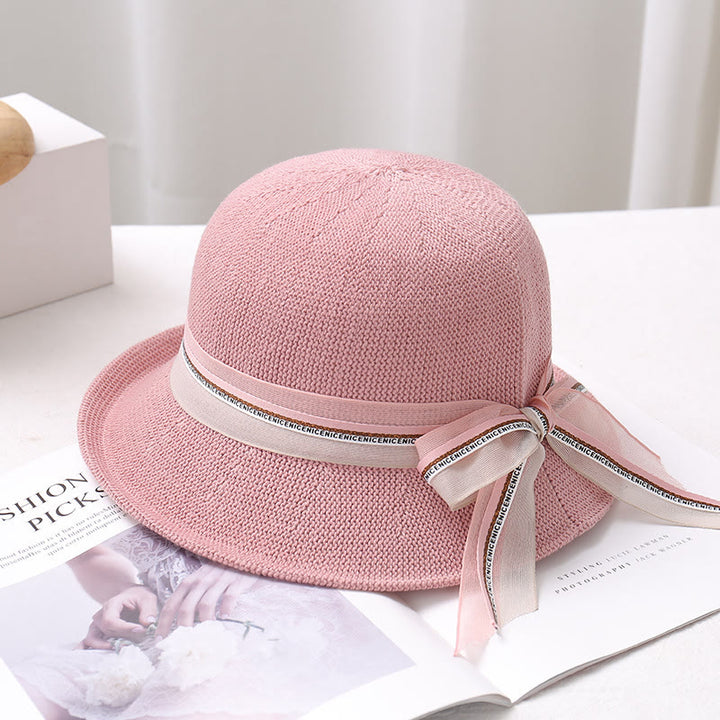 Cappello da pescatore decorato con fiocco in maglia da donna - Arrossire - M (22 1/2'') - image 3