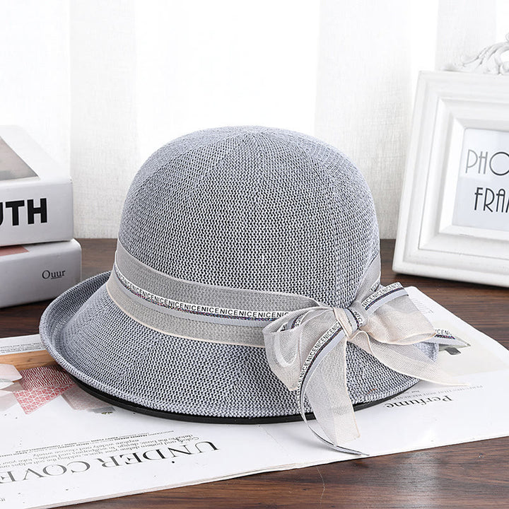 Cappello da pescatore decorato con fiocco in maglia da donna - Grigio chiaro - M (22 1/2'') - image 2