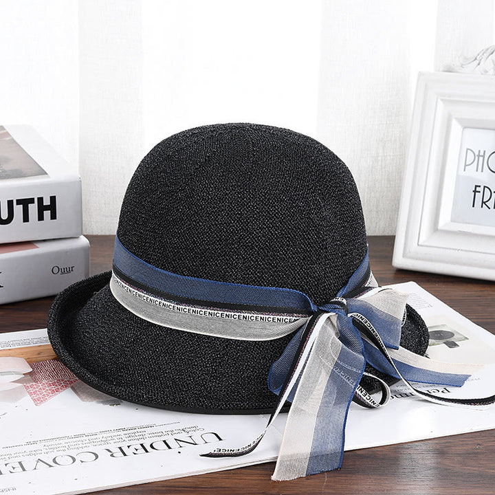 Cappello da pescatore decorato con fiocco in maglia da donna - Nero - M (22 1/2'') - image 1