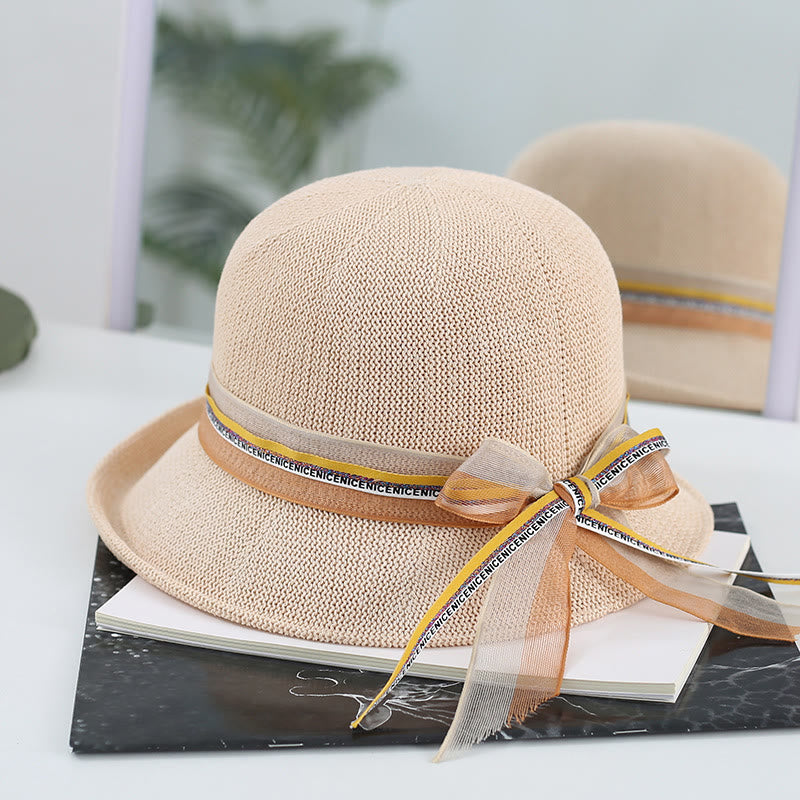 Cappello da pescatore decorato con fiocco in maglia da donna - Bianco - M (22 1/2'') - image 0