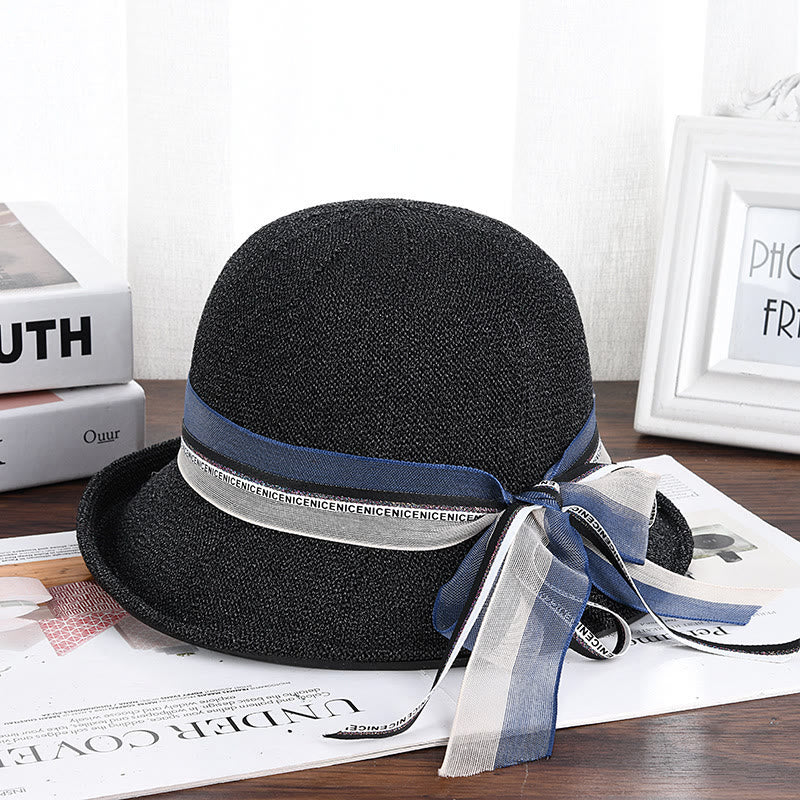 Cappello da pescatore decorato con fiocco in maglia da donna - Nero - M (22 1/2'') - image 1