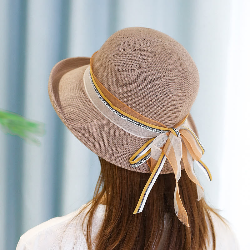 Cappello da pescatore decorato con fiocco in maglia da donna - image 5