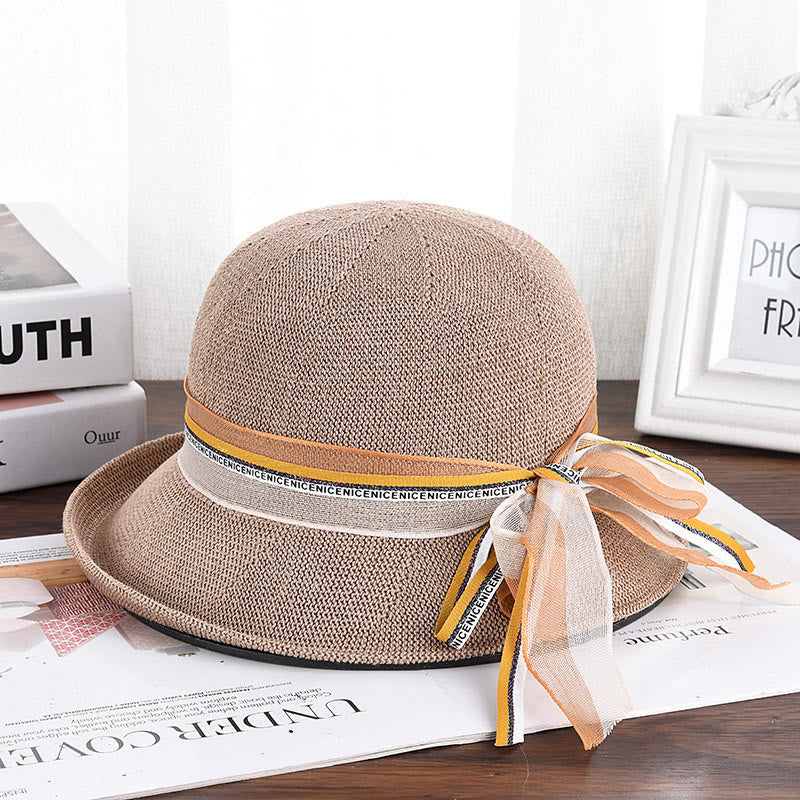 Cappello da pescatore decorato con fiocco in maglia da donna - Cachi - M (22 1/2'') - image 4