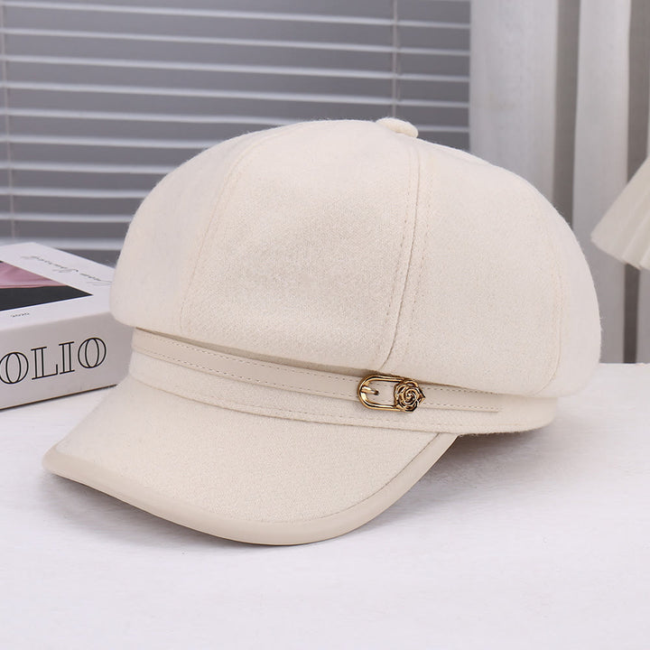 Cappello basco da donna con cinturino in pelle e lana a forma di rosa - Bianco - Regolabile (22 - 22 7/8'') - image 4