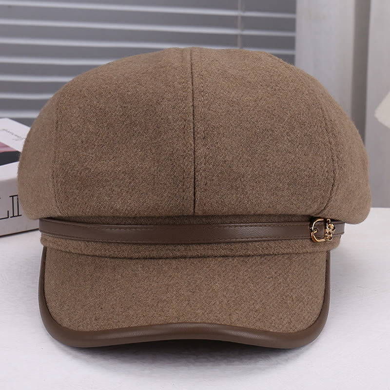 Cappello basco da donna con cinturino in pelle e lana a forma di rosa - image 1