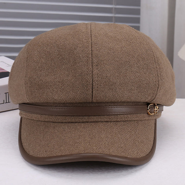 Cappello basco da donna con cinturino in pelle e lana a forma di rosa - image 1