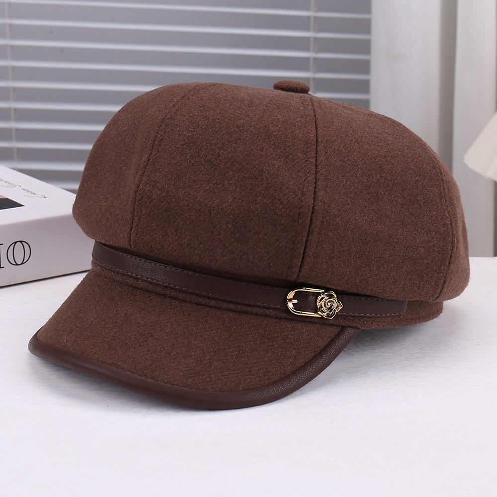 Cappello basco da donna con cinturino in pelle e lana a forma di rosa - Marrone rossastro - Regolabile (22 - 22 7/8'') - image 3