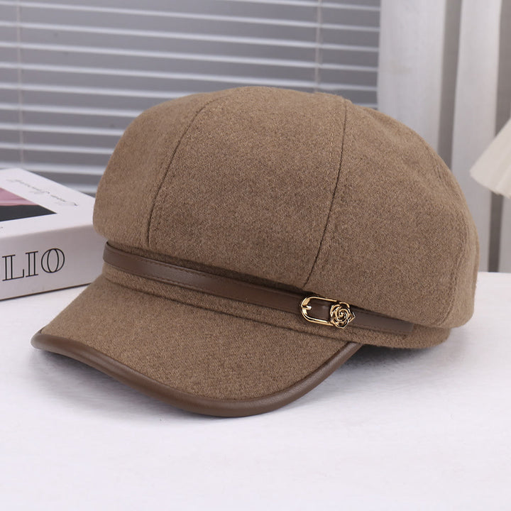 Cappello basco da donna con cinturino in pelle e lana a forma di rosa - Cachi - Regolabile (22 - 22 7/8'') - image 0