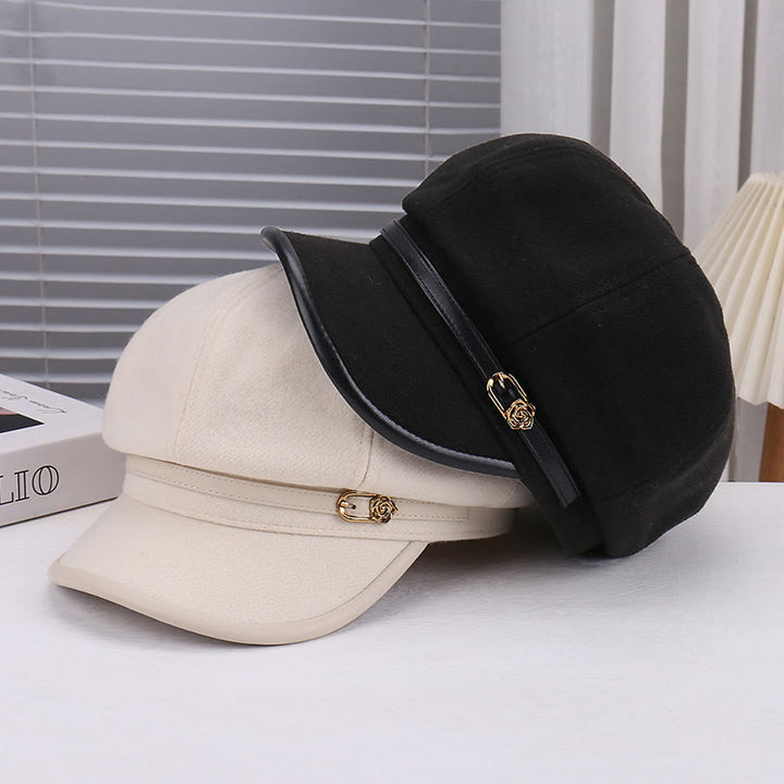 Cappello basco da donna con cinturino in pelle e lana a forma di rosa - image 5