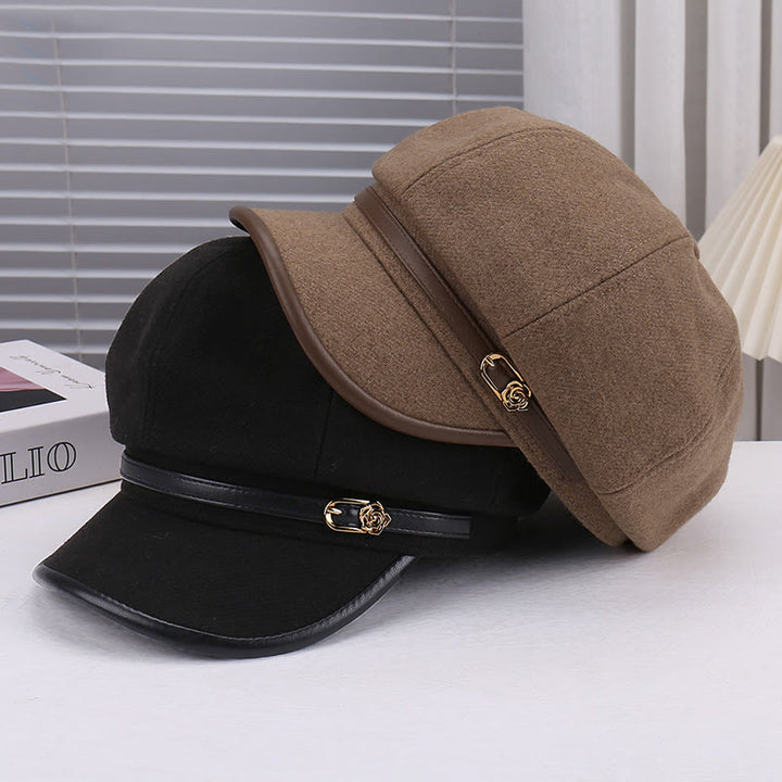 Cappello basco da donna con cinturino in pelle e lana a forma di rosa - image 6