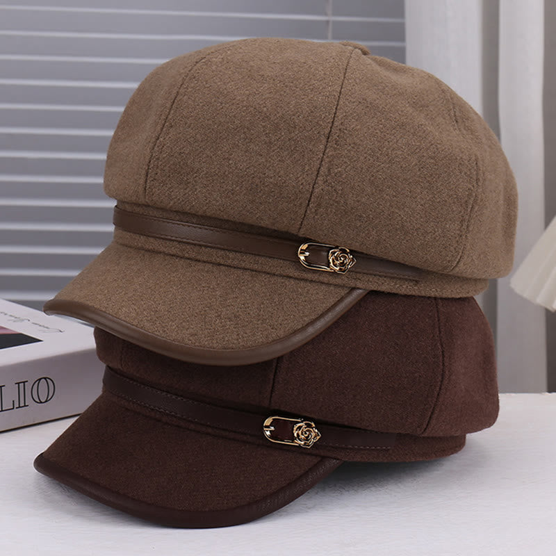 Cappello basco da donna con cinturino in pelle e lana a forma di rosa - image 7