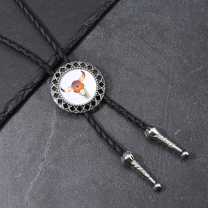 Cravatta Bolo con testa di toro creativa e cavaliere cowboy icona occidentale - image 2