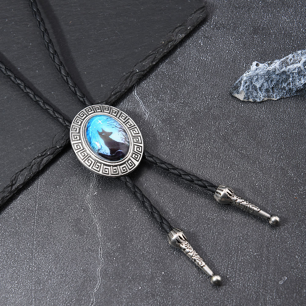 Cravatta Bolo Western Mystic Fox Night Scene - Blu - image 4