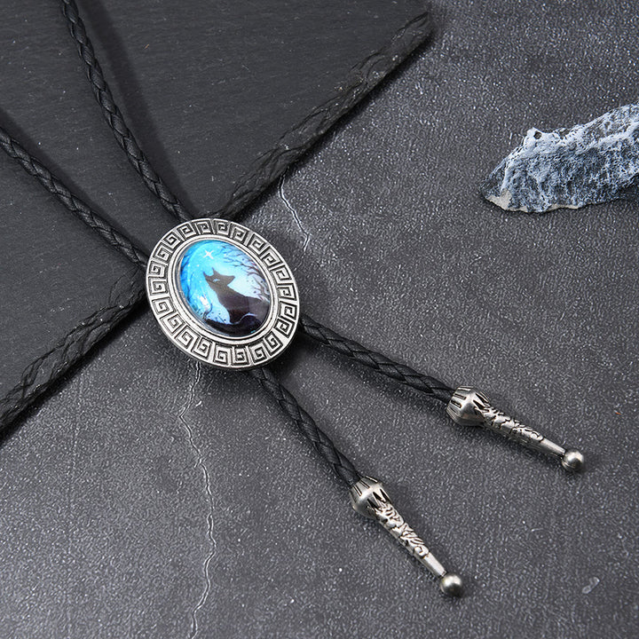 Cravatta Bolo Western Mystic Fox Night Scene - Blu - image 4