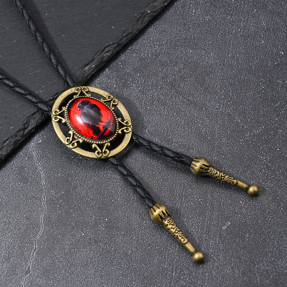 Cravatta Bolo con ciondolo western con motivo a corvo gotico - Rosso e nero - image 0