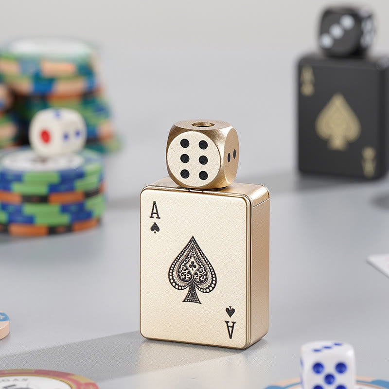 Accendino a butano ricaricabile a forma di poker con dadi rotanti - Picche d'oro A - image 1
