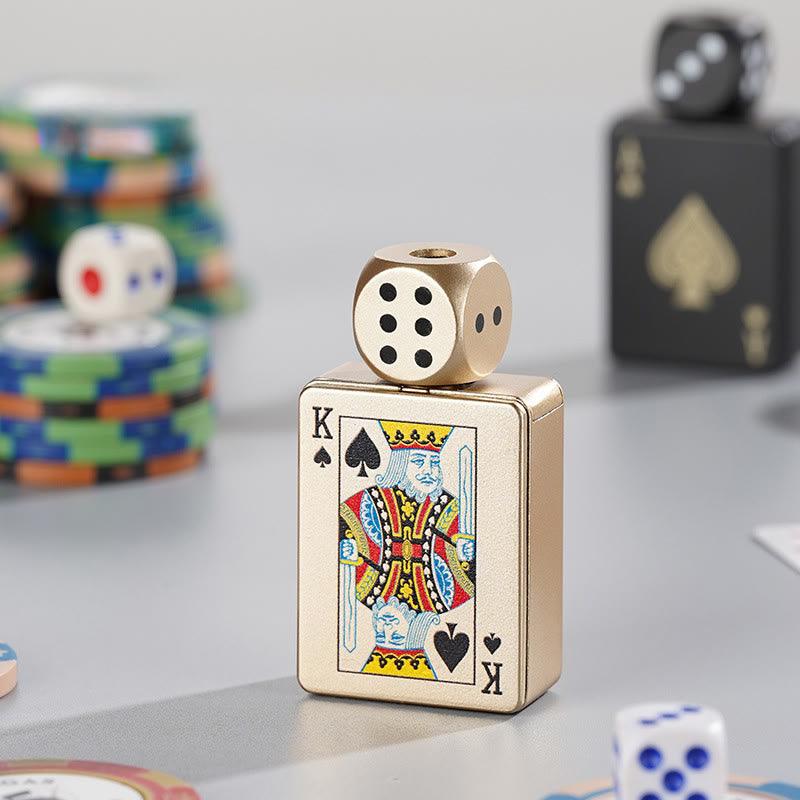 Accendino a butano ricaricabile a forma di poker con dadi rotanti - Picche d'oro K - image 9