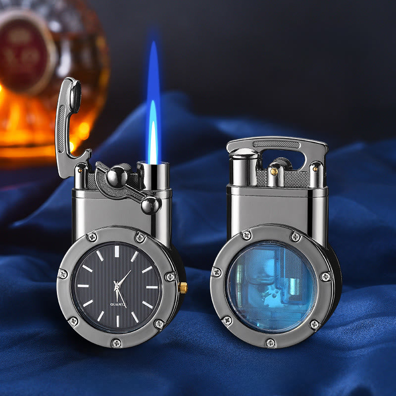 Accendino gonfiabile a butano con bilanciere retrò e orologio - Nero - image 1