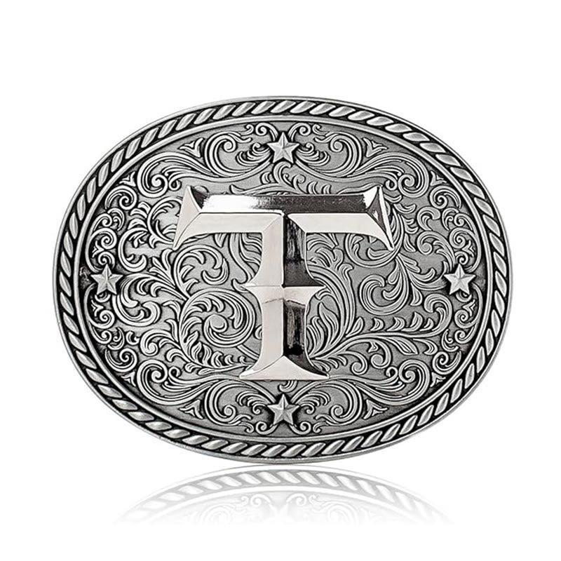 Cintura in pelle da uomo con fibbia argentata e iniziale fai da te senza tempo - T - Senza cintura - image 21