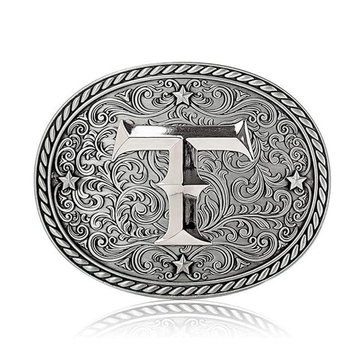 Cintura in pelle da uomo con fibbia argentata e iniziale fai da te senza tempo - T - Senza cintura - image 21