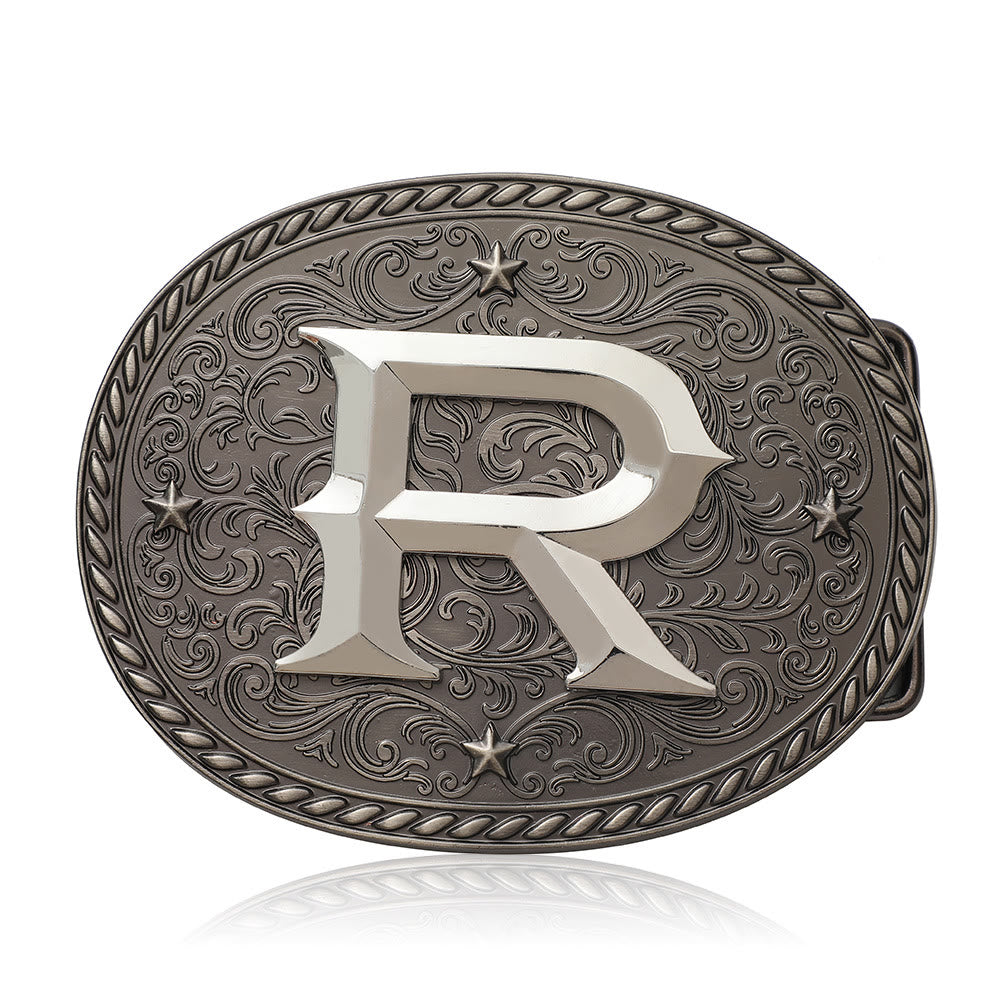 Cintura in pelle da uomo con fibbia argentata e iniziale fai da te senza tempo - R - Senza cintura - image 19