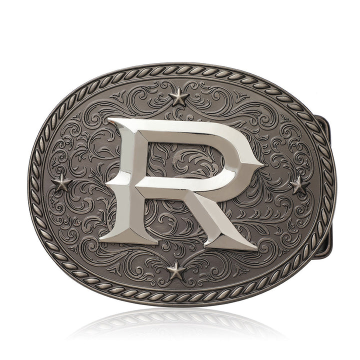 Cintura in pelle da uomo con fibbia argentata e iniziale fai da te senza tempo - R - Senza cintura - image 19